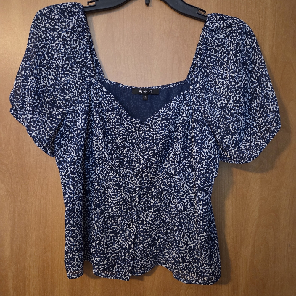 MADEWELL Blue And White Ballon- Sleeve Blouse Size 0